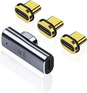 AreMe USB C Magnetic Adapter - 3 Connector Tips, 90 Degree Right Angle Type C Adapter Support 100W Fast Charge 40Gbps Data Transfer 8K@60Hz Video Output for MacBook and More Type C Devices