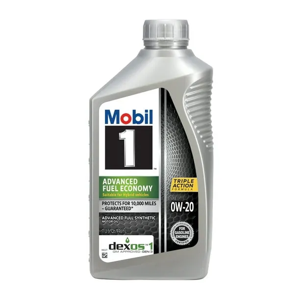 MOBIL Engine Oil: Synthetic, Gasoline Engines, 1 qt Size, Bottle, 0W-20, 1, ASTM, Amber