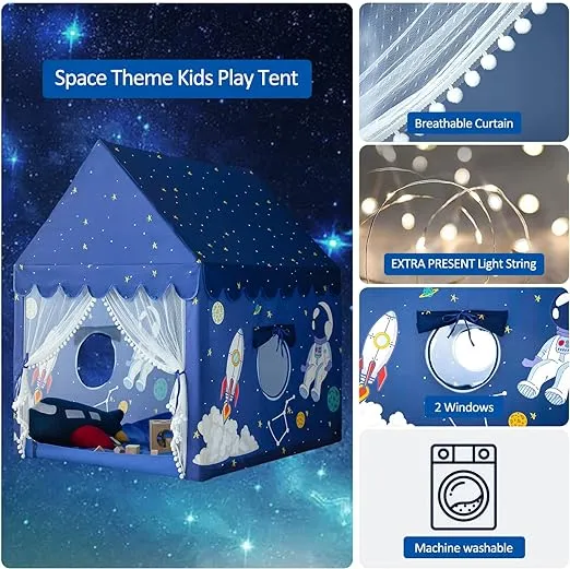 Kids Play Tent Playhouse Indoor Outdoor Boys Toddler Large Castle Play House Spaceship Tent, Outer Space Rocket Blue