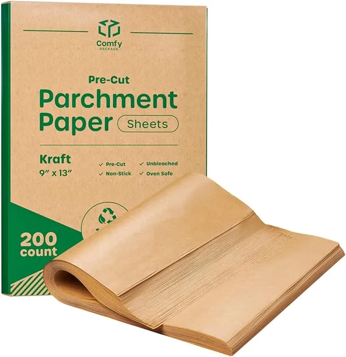 Comfy Package 9 x 13 inch 200 Count Precut Baking Parchment Paper Sheets Unbleached Nonstick Sheets for Baking Cooking