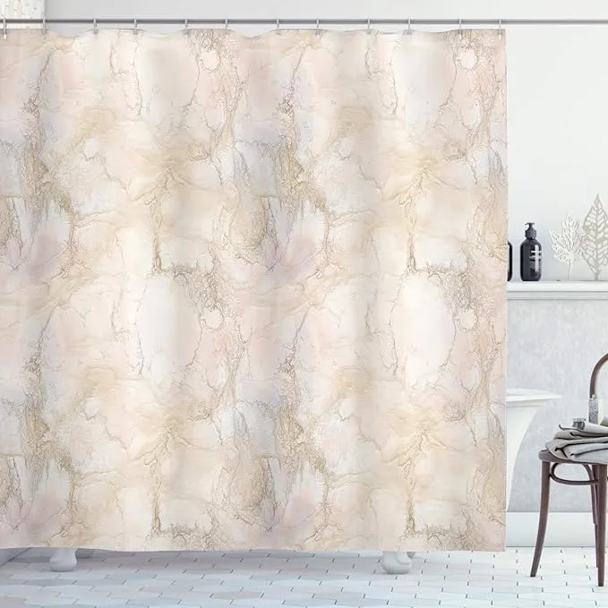 Marble Shower Curtain Pink Peach Colors Cracks Print for Bathroom