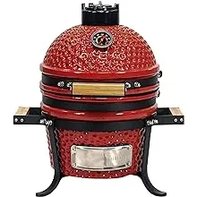 VESSILS Ceramic Charcoal Kamado Grill - Tabletop 5-in-1 Charcoal BBQ Smoker - 12.6" Stainless Steel Grid - Egg Shaped Ceramic Outdoor Heavy Duty Char Broil Barbecue Grill for Smoking, Grilling, Baking