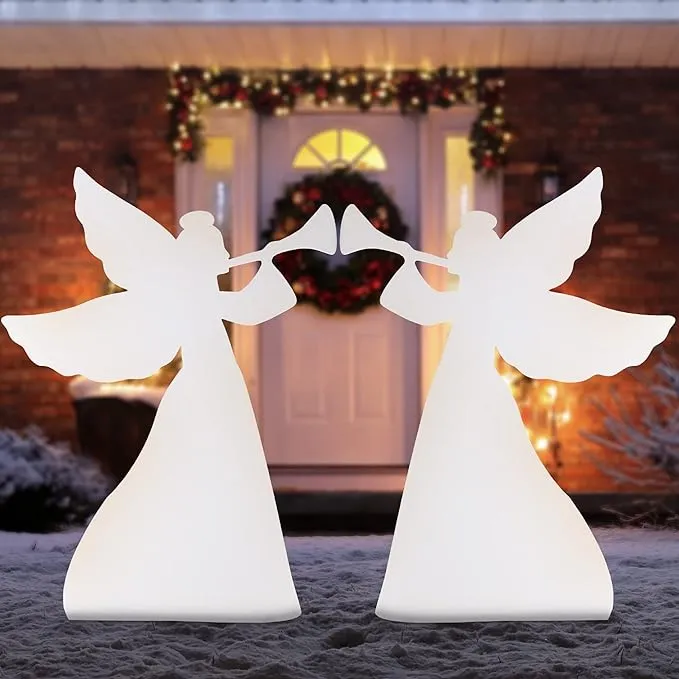 3FT Set of 2 Christmas Angel Yard Decorations Weather-Resist<wbr/>ant PVC 4 Stakes