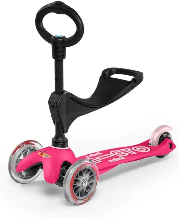 Mini 3in1 Deluxe 3-Stage Ride-on Micro Scooter Toddler Toys for Ages 12 Months to 5 Years - Pink