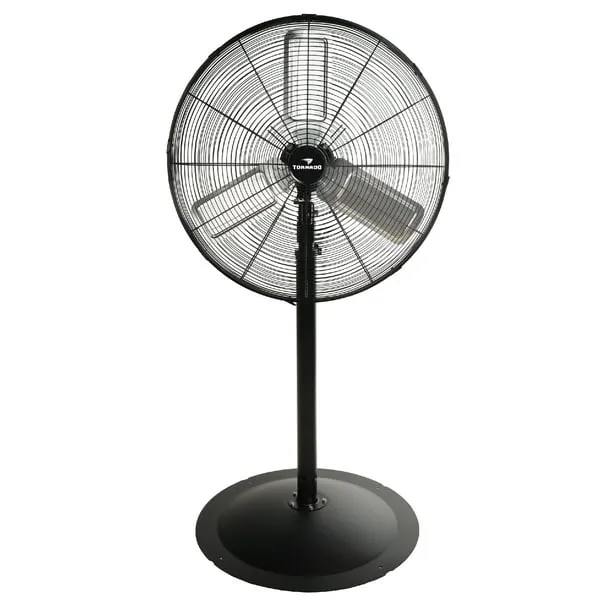 Tornado 24 Inch High Velocity Oscillating Metal Pedestal Fan Commercial, Industrial Use 3 Speed 7600 CFM 1/4 HP 6.6 FT Cord UL Safety Listed, black