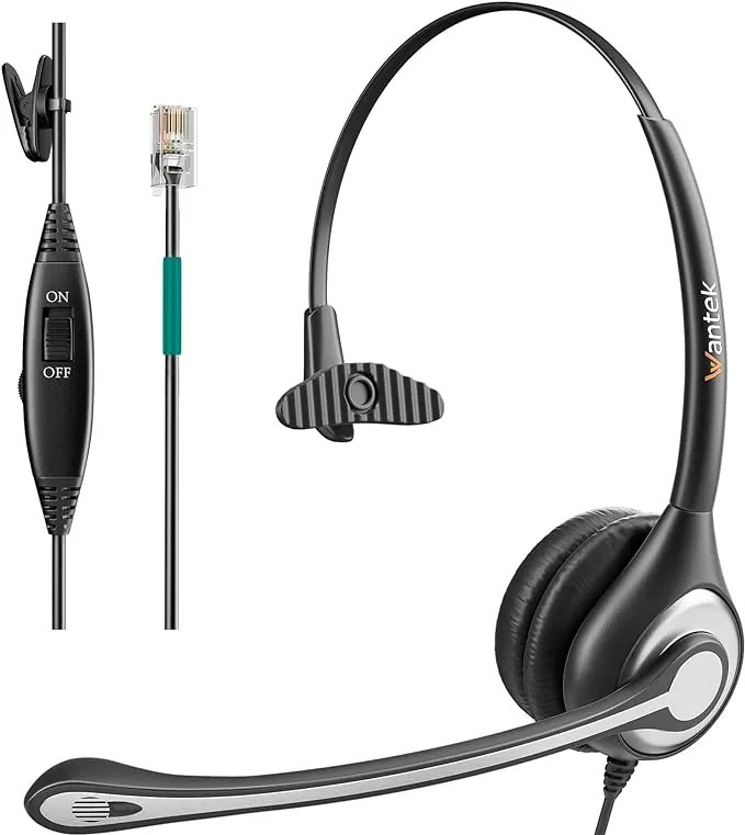 Wantek Corded Telephone Headset Dual w/Noise Canceling Mic Compatible with Avaya Aastra Allworx Adtran Alcatel Lucent AltiGen Digium Gigaset InterTel Mitel Plantronics Landline Deskphones(F602S1)