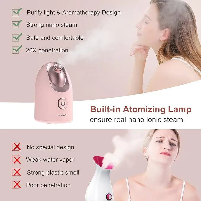 Newbealer 2in1 Facial Steamer, Hot Mist Facial Aromatherapy Humidifier Atomizer, Large Face Steamer Unclogs Pores Sinuses Moisturizing, Home Sauna Spa with Eyebrow Set (Purple, 170 ml)