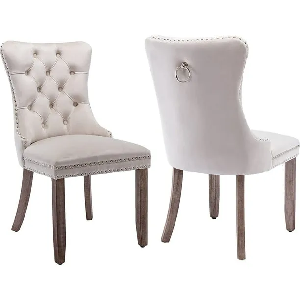 Virabit Tufted Dining Chairs Set Velvet Upholstered Dining Chairs with Nailhead Back and Ring Pull Trim