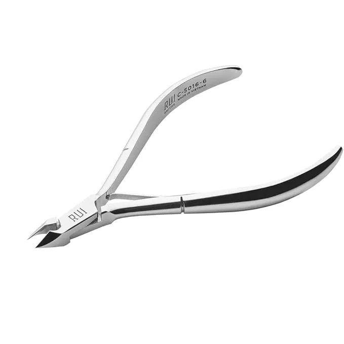 Rui Smiths Carbon Steel Cuticle Nippers - Professional Carbon Steel French Handle - 6mm Jaw, Single Spring