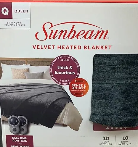 Sunbeam Velvet Electric Heated Blanket with Dial Controller, Queen