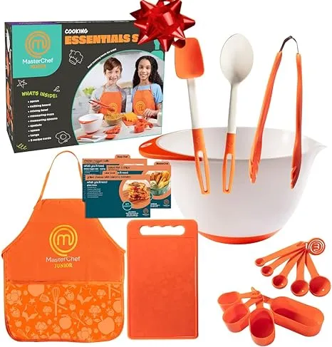 MasterChef Junior Cooking Essentials Set - 9 Pc. Kit Includes Real Cookware for Kids Recipes and Apron