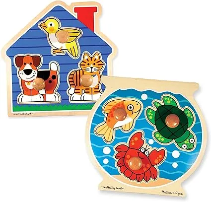 Melissa & Doug Animals Jumbo Knob Wooden Puzzles Set - Fish and Pets - Chunky Wooden Puzzles for Toddlers, Animal Puzzles For Kids Ages 1+