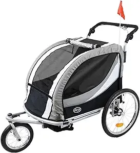 ClevrPlus Deluxe 3-in-1 Double 2 Seat Bicycle Bike Trailer Jogger Stroller for Kids Children | Foldable Collapsible w/Pivot Front Wheel