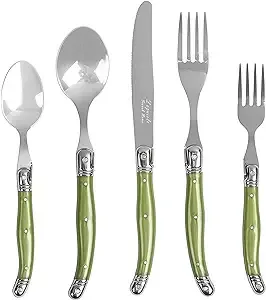 French Home Laguiole 20 Piece Flatware Set – Stainless Steel Flatware Set for 4 – Luxurious Pearl Green Utensil Set with Knives, Spoons and Forks