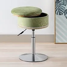 Velvet Storage Ottoman Vanity Stool, 17" to 23" Height Adjustable Foot Stool Upholstered Round Footrest Coffee Table Top Cover, Modern Accent Stools,360° Swivel Makeup Stool for Living Room Bedroom