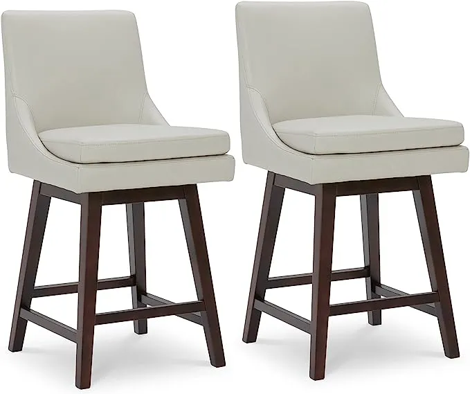 CHITA Counter Height Swivel Bar Stools with Back Set of 2, FSC Certified Upholstered Faux Leather Swivel Barstool, 26.8" H Seat Height, PU Leather in Creamy Gray