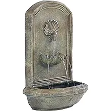 Sunnydaze Seaside 27-Inch Polystone Outdoor Wall Fountain - Electric Submersible Pump - Florentine Stone Finish