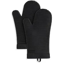 KitchenAid Ribbed Soft Silicone Oven Mitt, Set of 2 - Black