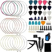 Augshy 65 PCS Guitar Tool Guitar Repair Kit Including Guitar Strings, Guitar Picks, Pick Holder, Capo, String Winder&Cutter, Thumb Finger Picks, Tuner, Guitar Bones, and Storage Bag for Beginner