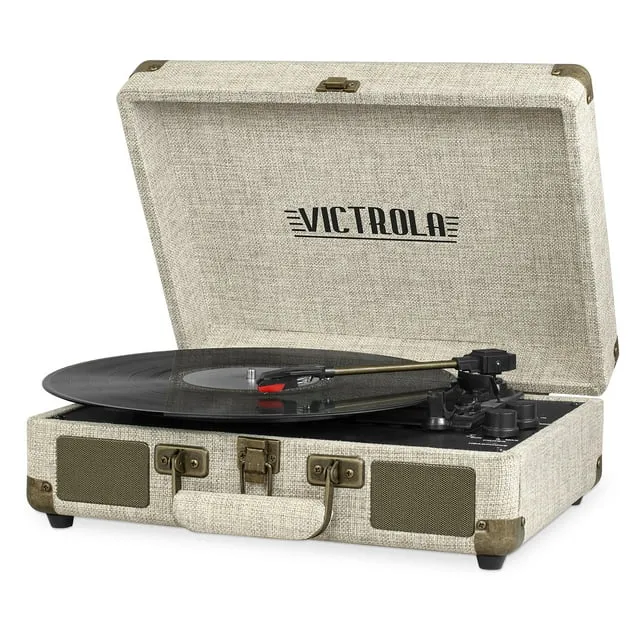 Victrola Vintage 3-Speed Bluetooth Portable Suitcase Record Player with Built-in Speakers | Upgraded Turntable Audio Sound|White, Model Number: VSC-550BT-WH