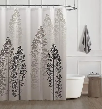 Grey Trees Shower Curtain Nature Pine Trees, Gray Shower Curtain Sets Grey Farmhouse Country Adventure Rustic Bath Shower Curtain Forest Fabric for Bathroom Waterproof Polyester,72x72 inches