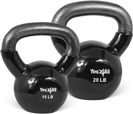 Yes4All Kettlebell Set Vinyl Coated Weights Combo for Full Body Workout Equipment Push up, Grip Strength Training, Dumbbell Weights Exercises