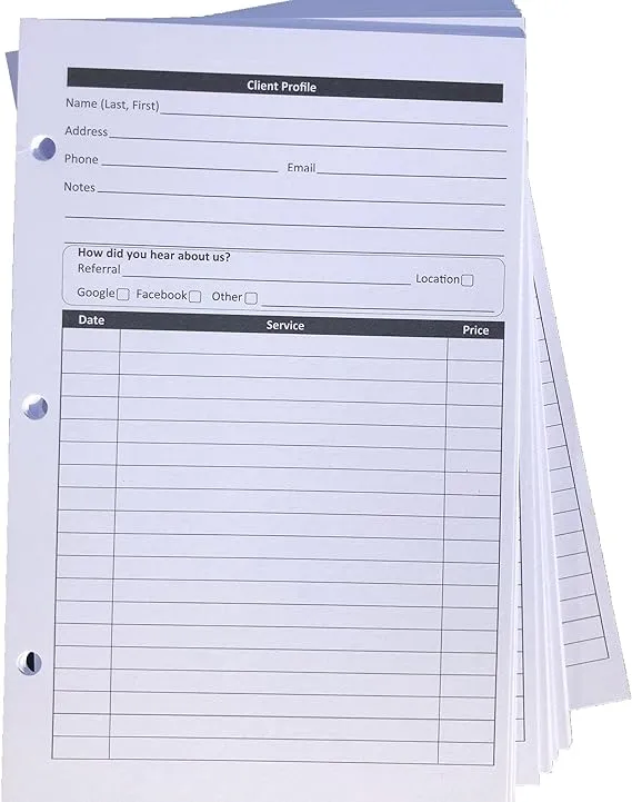 Small Business Client Profile Binder Cards (100 Pack, 5.5 X 8.5 Inches) Client Record Book to log sales order, job tickets and customer information