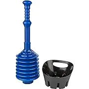 JS Jackson Supplies Blue Bellows Accordion Toilet Plunger with Black Storage Tray