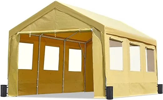 ADVANCE OUTDOOR 10x20 ft Adjustable Height Carport Heavy Duty Car Canopy Garage Shelter Boat Wedding Party Tent, Removable Mesh Window Sidewall and Doors, Beige