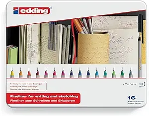 edding 55 - fineliner - set of 16 bright colours - 0.3 mm nib - colour pen for writing, drawing, underlining, illustrating - for children and adults, at school and in the home or office