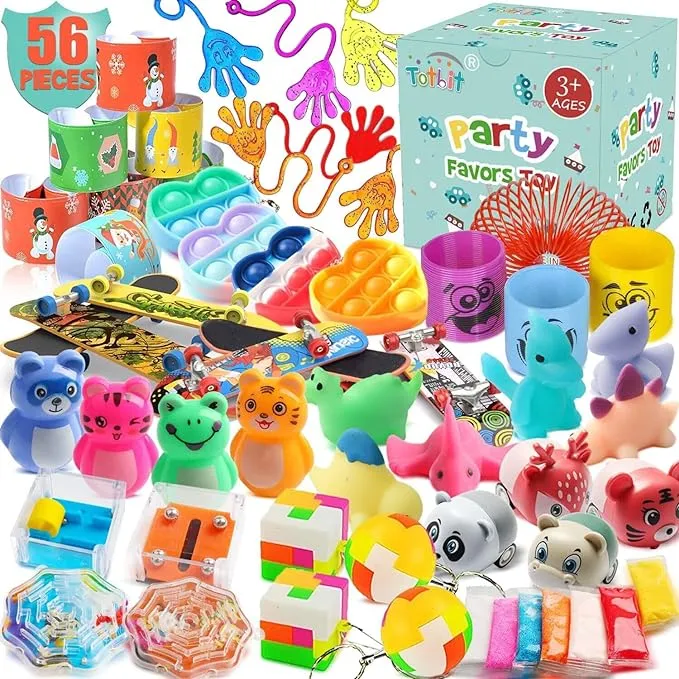 56 Pcs Party Favors Toys for Kids 4-8 8-12 3-5, Treasure Chest Box Toys Classroom Carnival Prizes Small Bulk Pop Fidget Toys Pack Pinata Stuffers Birthday Gifts Goodie Goody Candy Bags Fillers