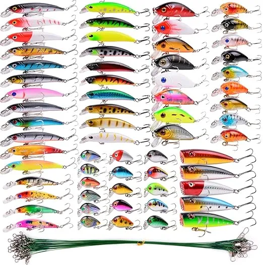 Aorace Fishing Lures Kit Mixed Including Minnow Popper Crank Baits with Hooks for Saltwater Freshwater Trout Bass Salmon Fishing