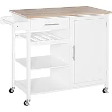 HOMCOM Rolling Kitchen Cart with Wood Top Kitchen Island with Storage Drawer on Wheels for Dining Room