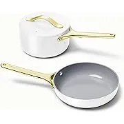 Caraway Mini Duo - Non-Stick Ceramic Mini Fry Pan (1.05 qt, 8") & Mini Sauce Pan (1.75 qt) - Non Toxic, PTFE & PFOA Free - Oven Safe & Stovetop Agnostic (Gas, Electric & Induction) - White