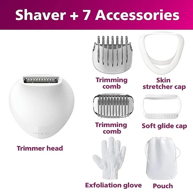 Philips Norelco Lady Electric Shaver Series 6000 Cordless with 7 Accessories