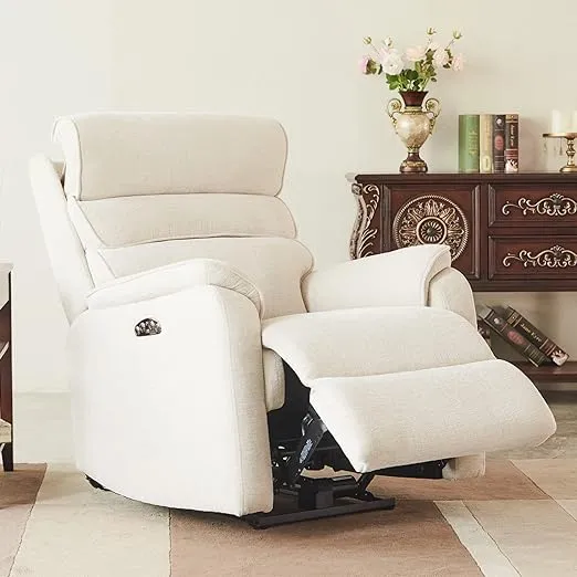 J&L Electric Recliner Zero Gravity Recliner Chair with Power Adjustable Headrest Sofa with USB Charging Port Chenille Recliner Living Room Bed Room（Beige）