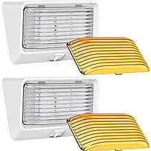 Kohree 320 Lumen LED RV Porch Light Exterior Utility 12V Lighting Fixture LED Panel, Replacement Lighting for RVs, Trailers, Campers, 5th Wheels. White Base, Clear and Amber Lenses Included 2 Packs