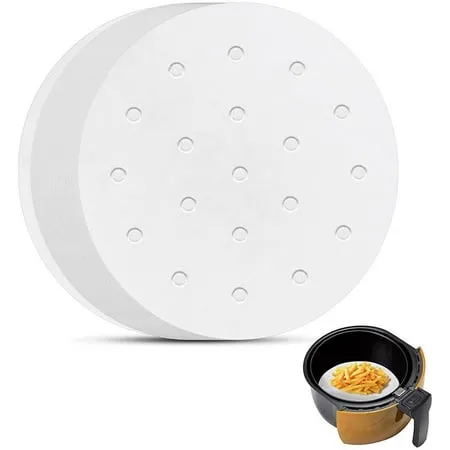 Beasea Air Fryer Round Liners 12 Inch, 200pcs Air Fryer Parchment Paper Unbleached Air Fryer Filter Paper Perforated Parchment Paper Bamboo Steamer Papers for Air Fryer and Steaming Basket