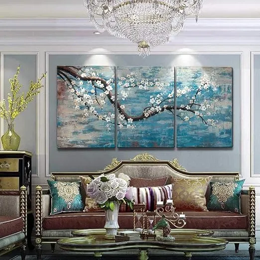 Huge Wall Art for Living Room 100% Hand-Painted Flower Oil Painting On Canvas Gallery Wrapped Floral Plum Blossom Artwork for Bedroom Office Decor One Panel 60x30inch Extra Large