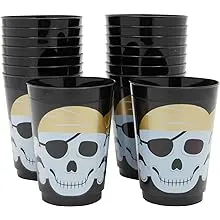 16 oz Plastic Tumbler Cups for Kids, Pirate Birthday Party Supplies (16 Pack)