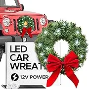 Tactik LED Car Wreath with Lights - 2023 Christmas Car Decorations - Christmas Truck Decorations - Fits Jeep Christmas Decorations Car Wreath Truck Wreath Jeep Wreath - Long Lasting 12-Volt Power