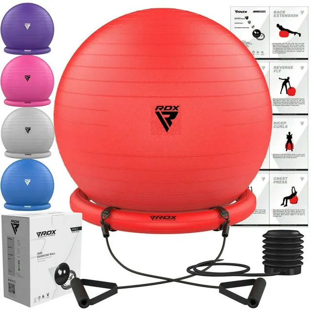 RDX Exercise Ball with Resistance Band Stability Ring, Anti-Burst Premium PVC Swiss Ball with Quick Pump for Yoga Pilates Balance Fitness Birthing Pregnancy Home Gym Workout Training, Supports 250kgs