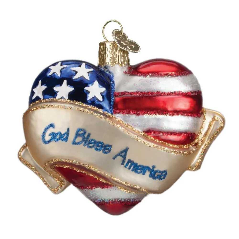 Old World Christmas Assortment Glass Blown Ornaments for Christmas Tree God Bless America Heart