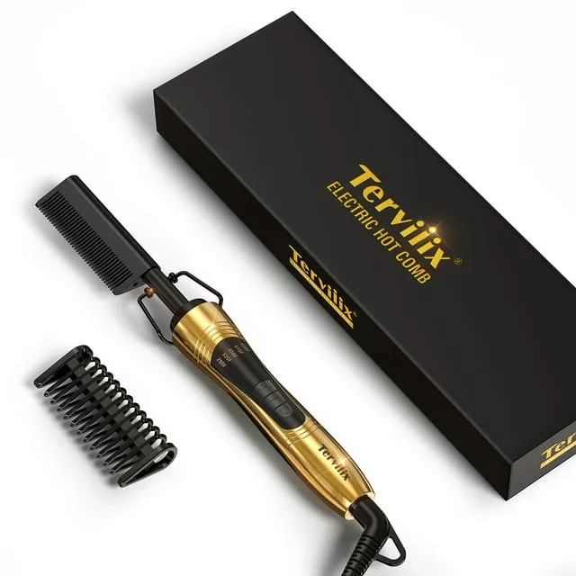 Electric Hot Comb by Terviiix Pressing Combs for Black Hair Wigs & Beard Anti-scald Straightening Comb with Keratin & Argan Oil Infused Teeth