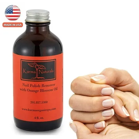 Karma Naturals Nail Polish Remover with Orange Blossom - Non Toxic Vegan Cruelty Free Acetone free Nails Strengthener for Fingernails 4 fl. Oz.