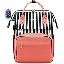 LOVEVOOK Laptop Backpack for Women,15.6 Inch Professional Womens Travel Backpack Purse Computer Laptop Bag Nurse Teacher Backpack,Waterproof Work Bags Carry on Back Pack with USB Port,Stripe Pink