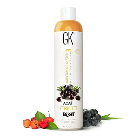 GK HAIR Global Keratin The Best ACAI (33.8 Fl Oz/1000ml) Smoothing Keratin Hair Treatment - Professional Brazilian Complex Blowout Straightening For Silky Smooth & Frizz Free Hair