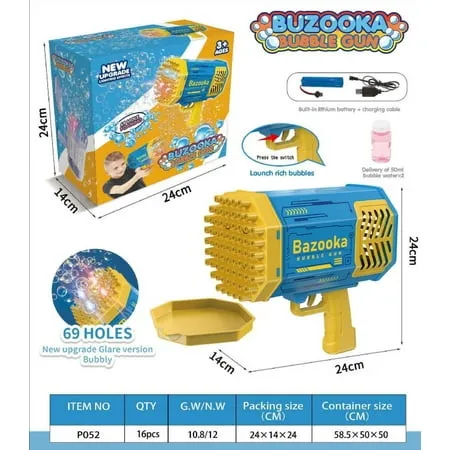 Bubble Gun-Bazooka Launcher Bubble Machine with Colorful Lights Electric Bubble Machine with 69 Holes Bubble Bazooka Blower for Kids Adult Toys Birthday Party Wedding Atmosphere (New Upgrade)