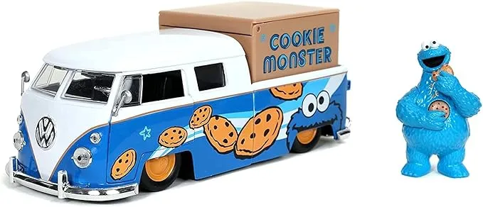 Jada 31751 1/24 1962 Volkswagen Bus w/Cookie Monster Figurine - Sesame Street