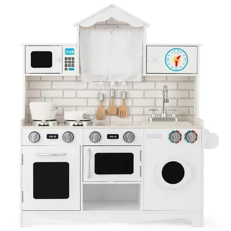 Wooden Toy Play Kitchen with Washing Machine for Toddlers